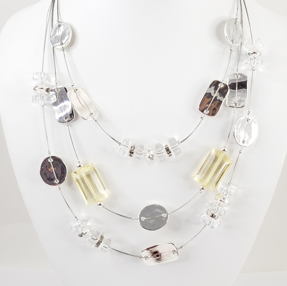 Chico's Jewelry - Chico's multi strand necklace silver tone - faceted glass stones